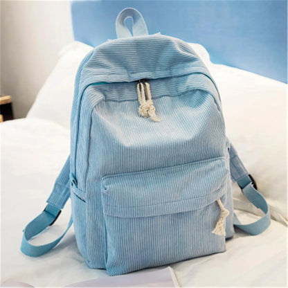 Women's Corduroy School Backpack – Striped Travel Rucksack for Teenage Girls & Shoulder Bag Mochila