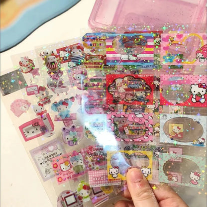 5Pcs Rilakkuma Cutting Stickers – Cute Bear & Hello Kitty Cartoon DIY Stickers for High-Quality Material & Crafts