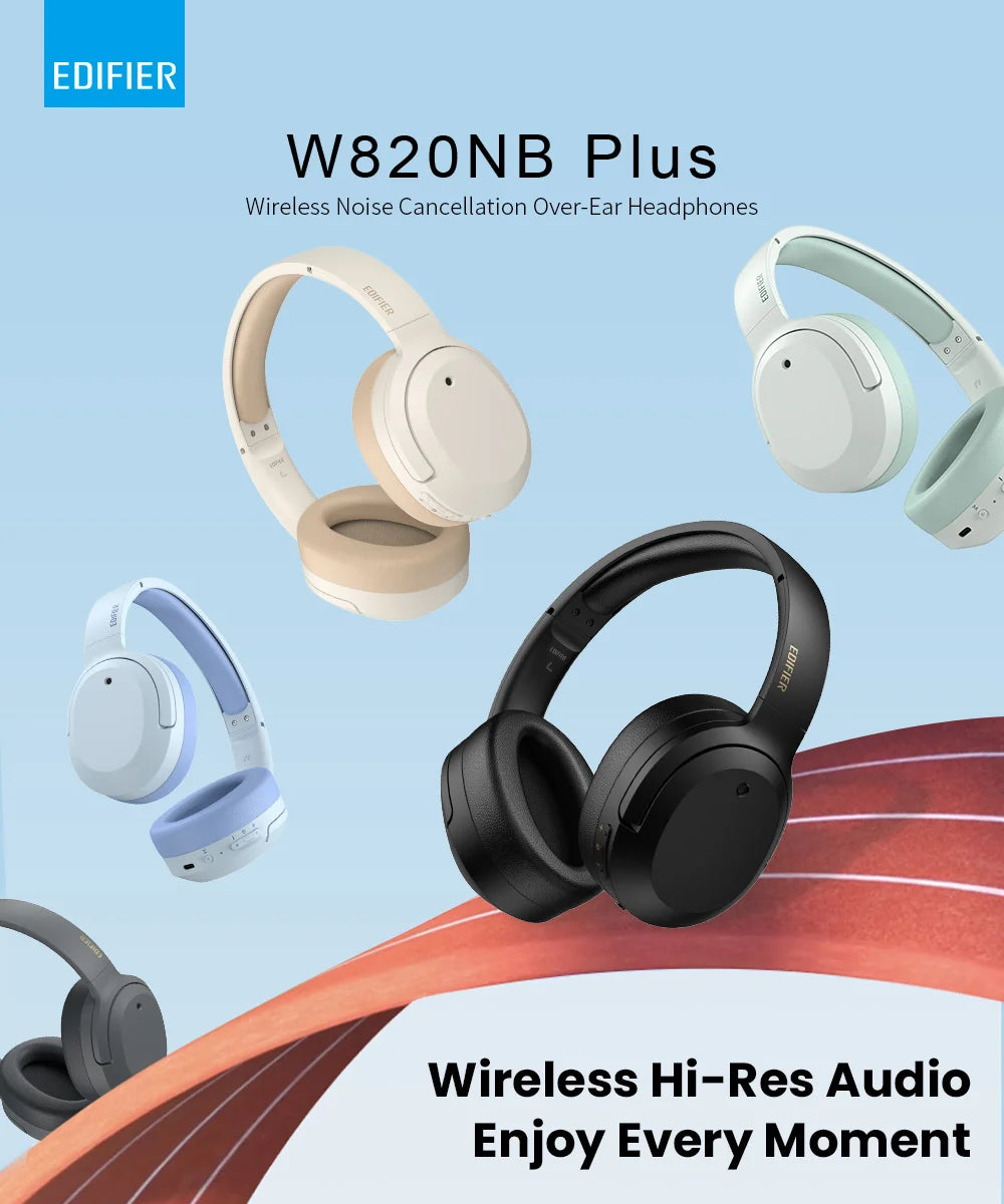 Edifier W820NB Plus Wireless Headphones – 43dB ANC, Hi-Res LDAC, 49H Playtime, Over-Ear Bluetooth Headset