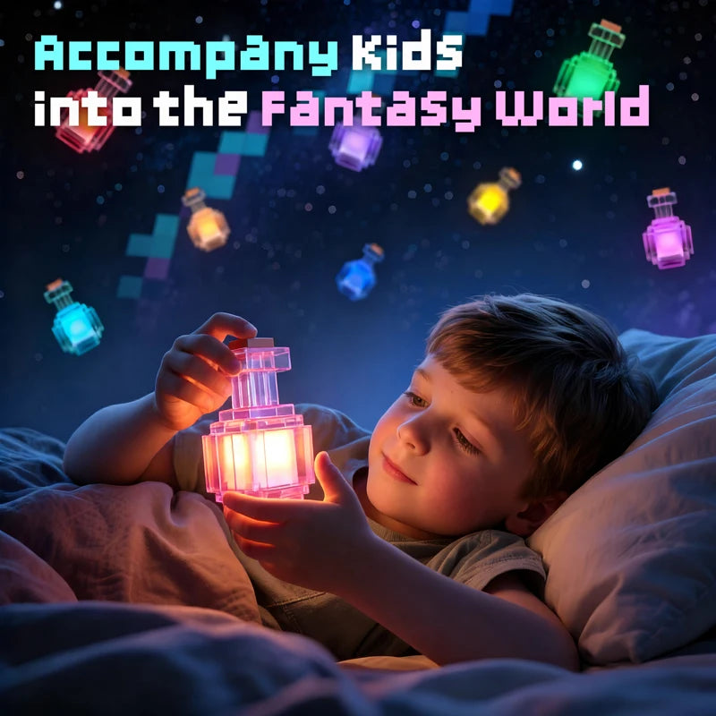 Rechargeable 7-Color Night Light - Mini Liquid Medicine Bottle Pixel Lamp for Bedroom Decor & Kids Gifts