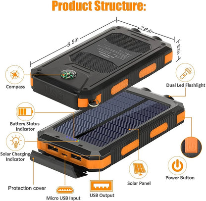 80000mAh Solar Power Bank – Portable External Battery Charger with LED Light for Smartphones