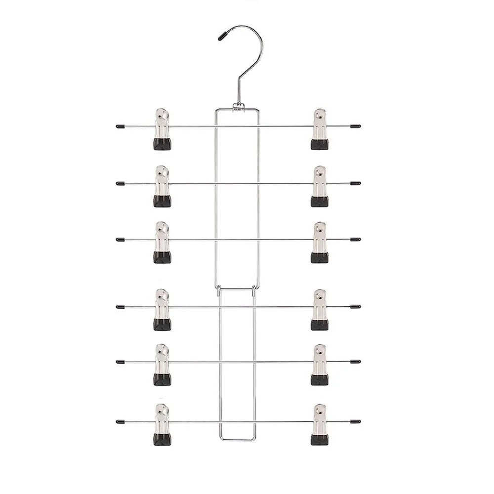 6-Layer Metal Clothes Hanger – Non-Slip Skirt & Trouser Rack with Clips for Clothing Storage