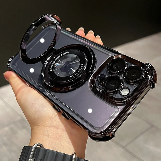 Luxury Wireless Charging MagSafe Ring Bracket Case - Transparent Magnetic Bumper Cover for iPhone 11, 12, 13, 14, 15 Pro Max Plus