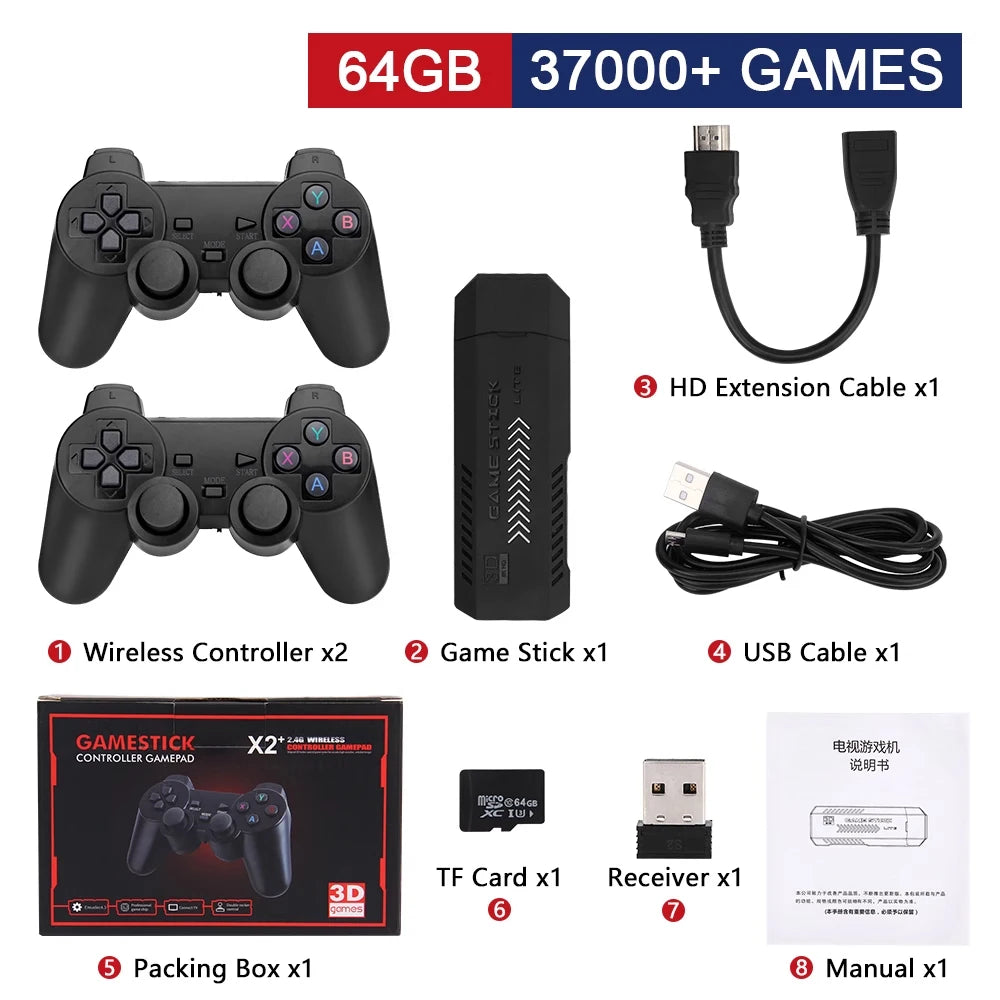 GD10 Plus 4K Game Stick Console – 256G, 58,000 Games, Dual 2.4G Wireless Controllers for N64/PSP/PS1/GBA