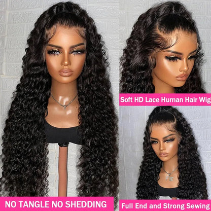 30-40 Inch Curly 13x6 HD Transparent Lace Frontal Wig – Deep Wave, 200 Density Raw Remy Brazilian Human Hair for Women