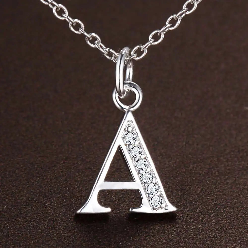 26 Letters 925 Sterling Silver Zircon Necklace Pendant – Personalized Alphabet Jewelry for Women | Elegant Wedding & Gift Accessory