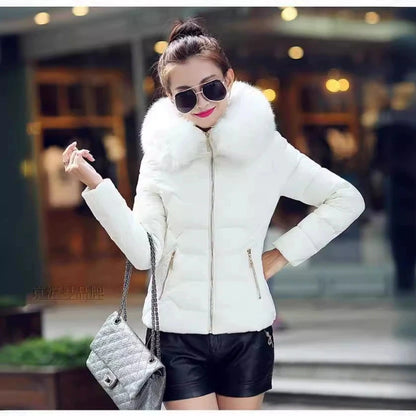 2025 Women’s Autumn Winter Short Cotton Coat – Large Size Padded Parka with Fur Collar, Warm Casual Jacket