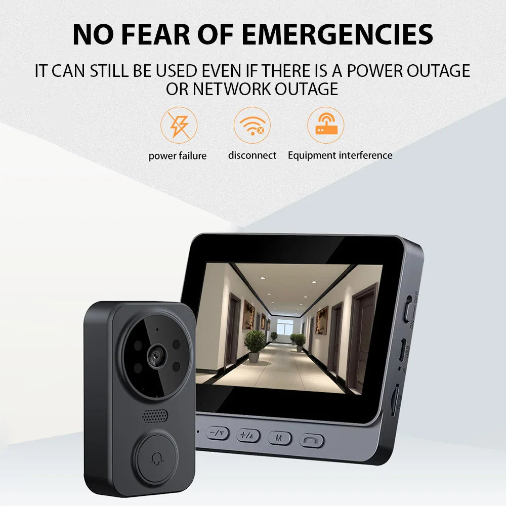 4.3" IPS Wireless Video Doorbell — 2.4G Smart Intercom with HD Screen, Two-Way Communication, and Video Monitoring