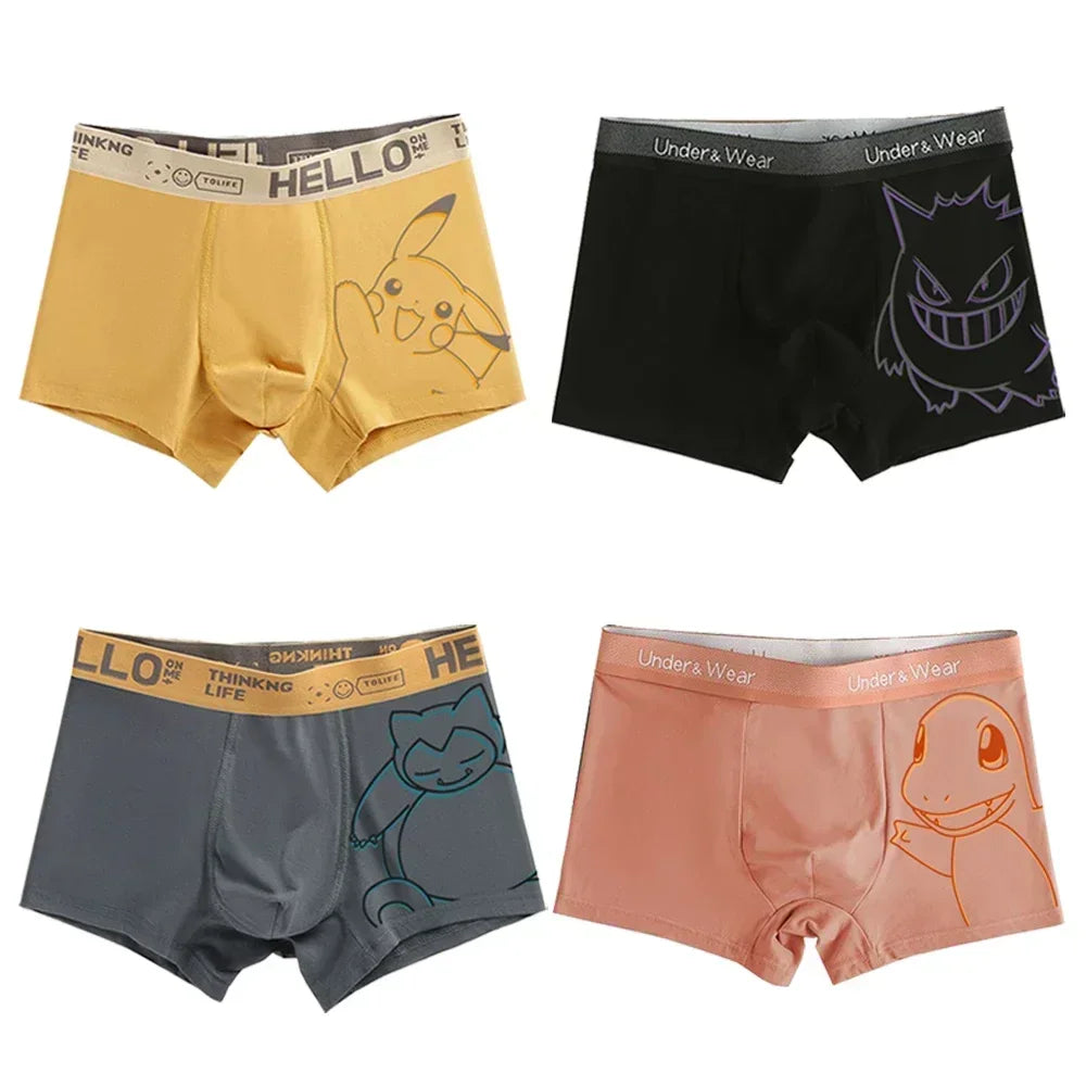 Pokemon Anime Men's Boxer Briefs — Charmander, Charizard, Bulbasaur, Gengar & Pikachu Antibacterial Underwear Shorts Gift
