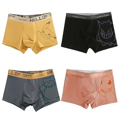 Pokemon Anime Men's Boxer Briefs — Charmander, Charizard, Bulbasaur, Gengar & Pikachu Antibacterial Underwear Shorts Gift