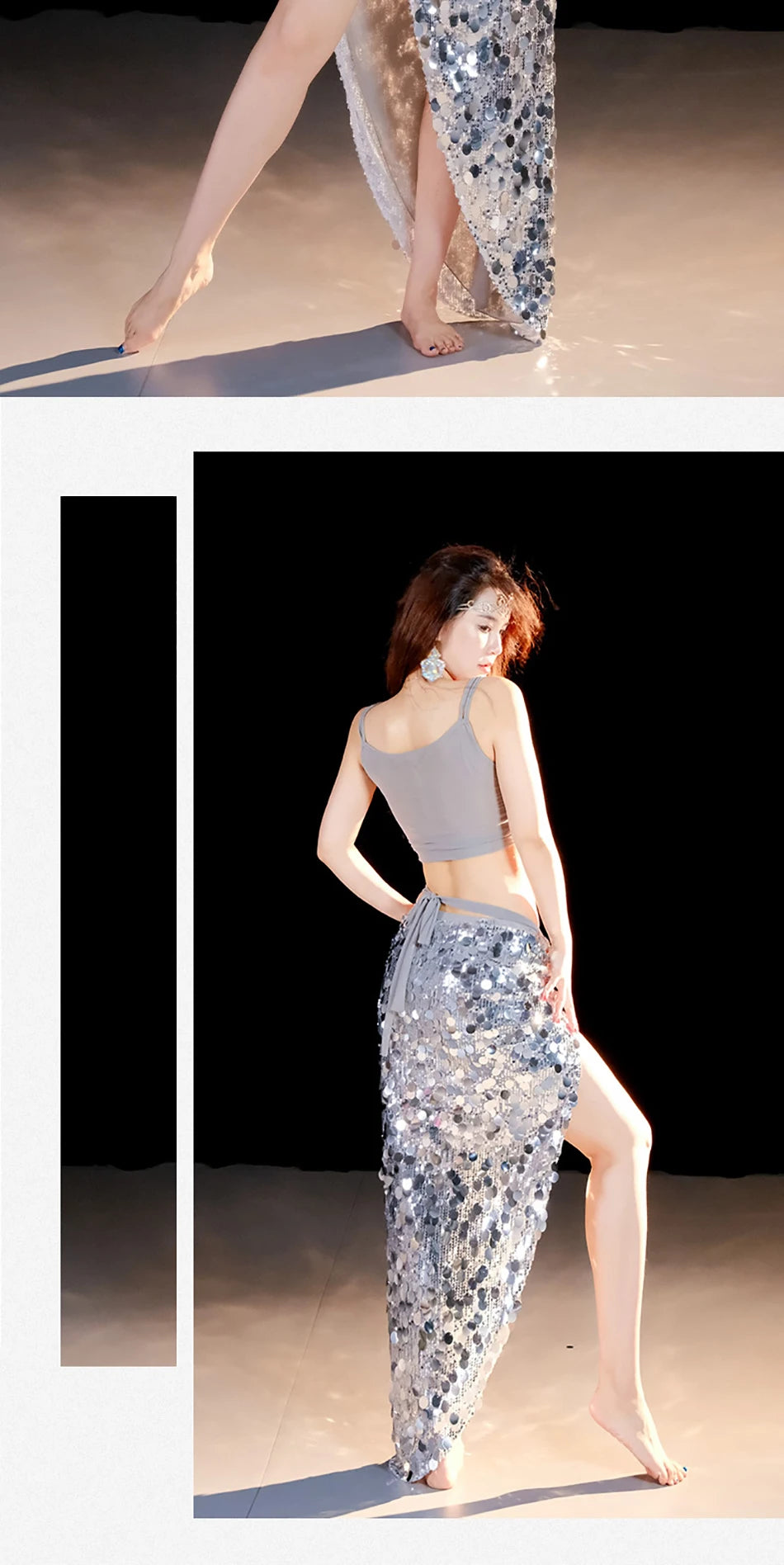 2-Piece Belly Dance Costume Set for Women – Sexy Sequin Top & Skirt Outfit for Stage Performance & Training