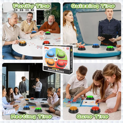 4-Piece Game Buzzer Set — Quick Answer Buttons with Lights for Kids, Students, Classroom Debates & Quiz Competitions
