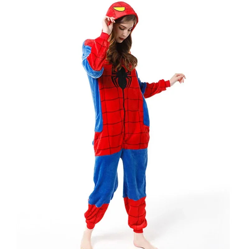 Children's Spider Red Pajamas Set – Flannel Hooded Cosplay Kigurumi Sleepwear for Boys & Girls