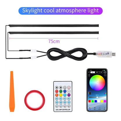 2026 Universal Car Sunroof LED Strip Light - APP & Remote Control USB Panoramic Roof Ambient Lighting