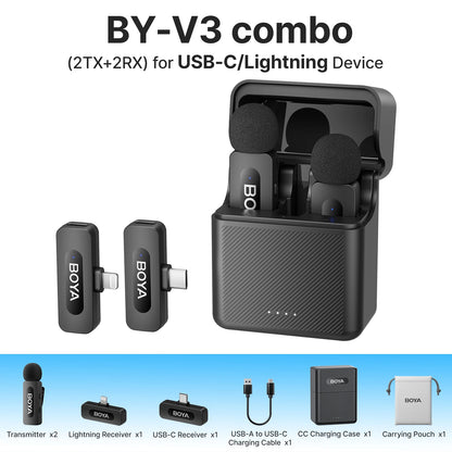 BOYA BY-V3 Wireless Lavalier Microphone – Lapel Mic for iPhone, iPad, Android, USB-C, Gaming, Video Recording & Streaming