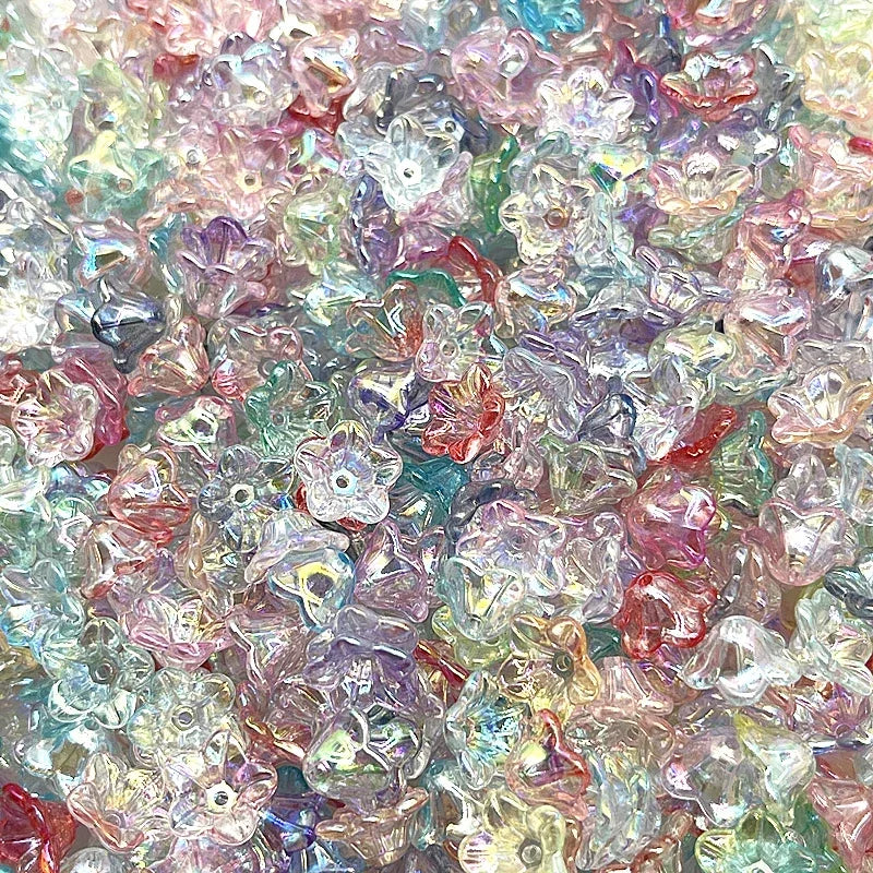 50pcs 7x13mm Gradient Acrylic Bellflower Beads - Flower Caps, Spacer Beads & Charms for DIY Jewelry Making