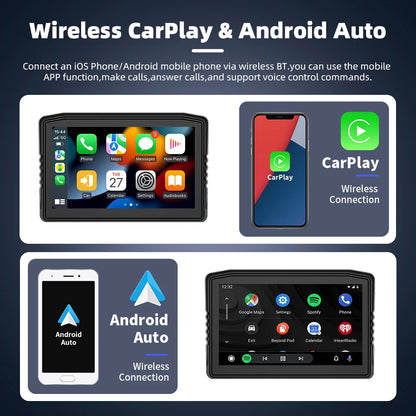 EKIY 6.25" Portable Digital Dashboard with Wireless CarPlay & Android Auto GPS Navigation - Anti-Theft Removable Screen for Motorcycle   2/2