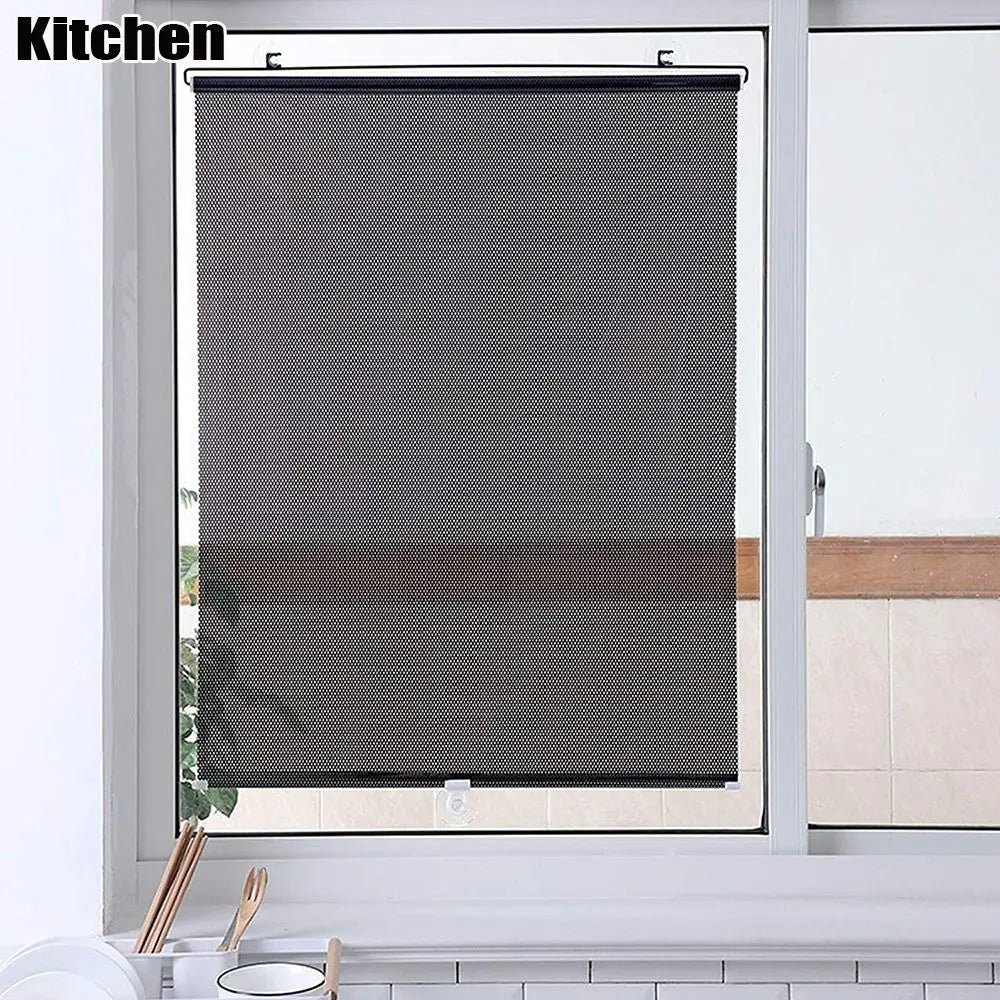Universal Nail-Free Roller Blinds – Suction Cup Blackout Sunshade for Car, Bedroom, Kitchen & Office Windows