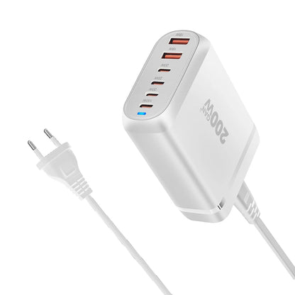 UHOMEBUY 200W GaN Desktop Charger - 6-Port USB Type C with 100W PD & Quick Charge 3.0 Fast Mobile Charger