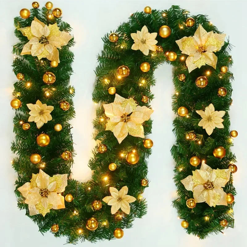 2.7M LED Rattan Christmas Garland – DIY Wreath for Stairs, Fireplace, Tree & Home Decoration