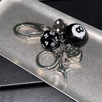 Hip-Hop Black Dice Keychain – Y2K Pink Lucky Dice & Starburst Pendant Bag Charm Punk Accessory
