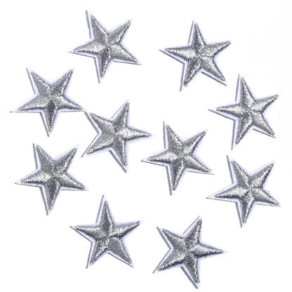 10pcs Mini Star Iron-On Embroidery Patches – Small Pentagram Appliques for DIY Clothing, Black White Gold Fashion Decoration