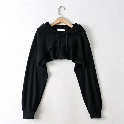 Women’s Irregular Crop Hoodie – Ultra-Short Y2K Style Long Sleeve Sweatshirt