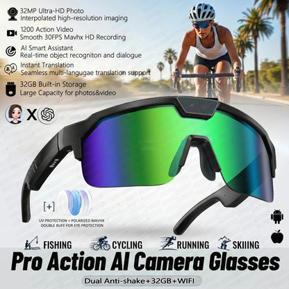 AI Smart Sports Camera Glasses - HD Anti-Shake Recording Sunglasses for Cycling, Riding & Outdoor Activities