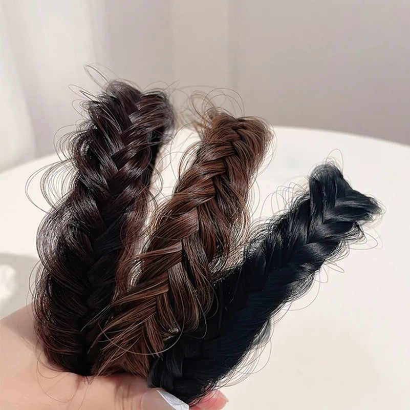 Bohemian Twist Braided Wig Headband - Fashionable Synthetic Hair Accessory for Women, Perfect Stretchable Hairband for Parties
