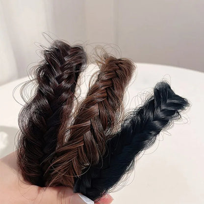 Bohemian Twist Braided Wig Headband - Fashionable Synthetic Hair Accessory for Women, Perfect Stretchable Hairband for Parties