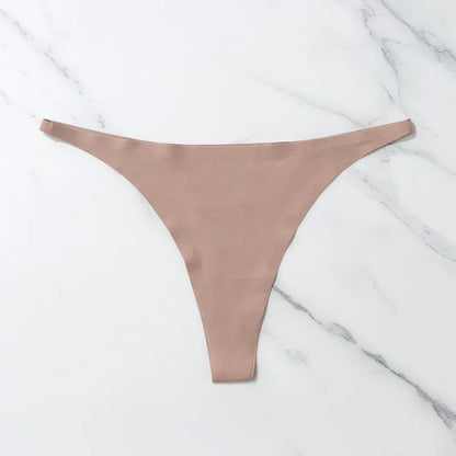 Ice Silk Seamless Thong Panties for Women – Soft Satin Bikini Underwear, Thin Band Tangas Mujer
