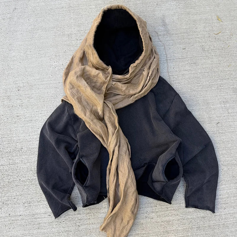 Women’s Autumn Winter Hooded Coat - European & American High Street Style with Headscarf Detail and Long Sleeves