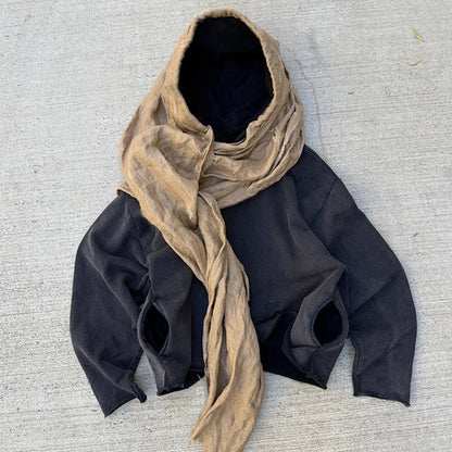Women’s Autumn Winter Hooded Coat - European & American High Street Style with Headscarf Detail and Long Sleeves