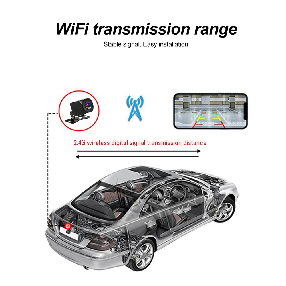 Wireless Car Rear View Camera — HD 170° Waterproof Backup Camera for Android & iOS, 12V/24V