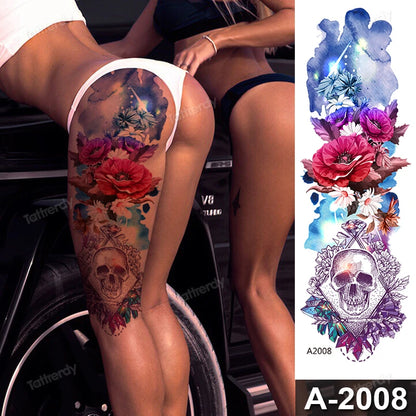 Large Temporary Leg Tattoos for Women - Sexy Animal & Anime Skull Water Transfer Body Art Stickers