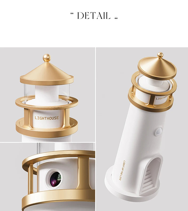 Moon Lamp Projection Night Light – Lighthouse Design with Bluetooth Music, Remote Control & Motion Sensor, Ambient Light for Xmas & Birthday Gift