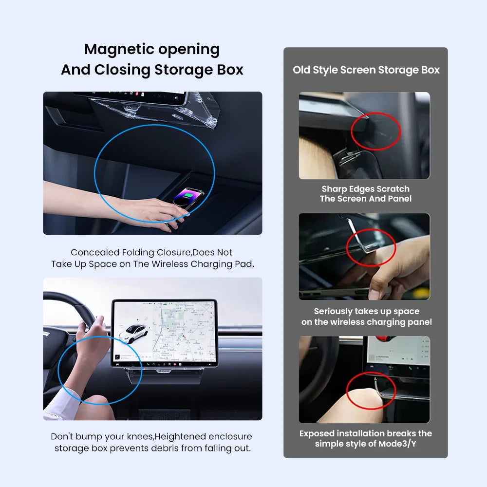YZ Tesla Model 3/Y Highland Juniper Magnetic Under Screen Storage Box - Hidden Tray Organizer