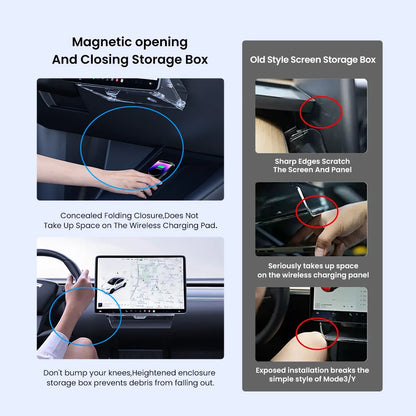 YZ Tesla Model 3/Y Highland Juniper Magnetic Under Screen Storage Box - Hidden Tray Organizer