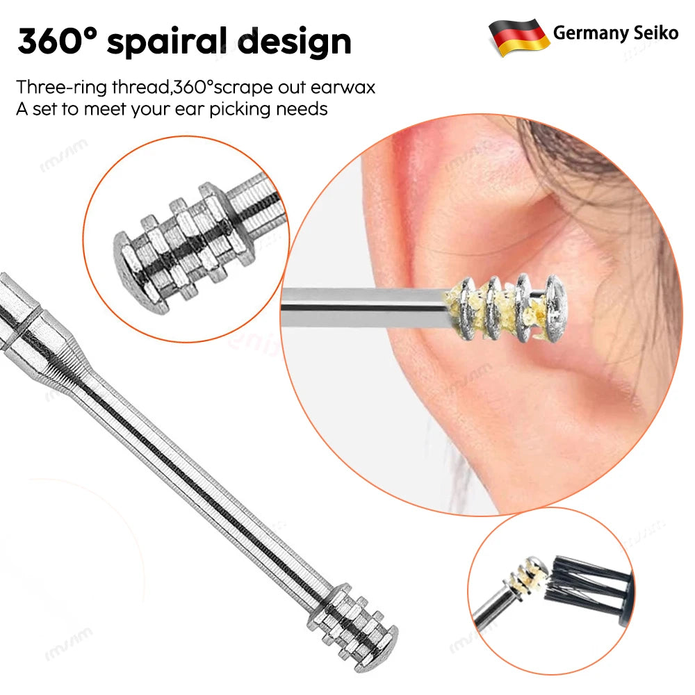 Ear Cleaner Set: Earpick Ear Wax Remover Spoon Curette - Spiral Ear Cleaning Kit for Easy Earwax Removal - Gadget for Ear Hygiene
