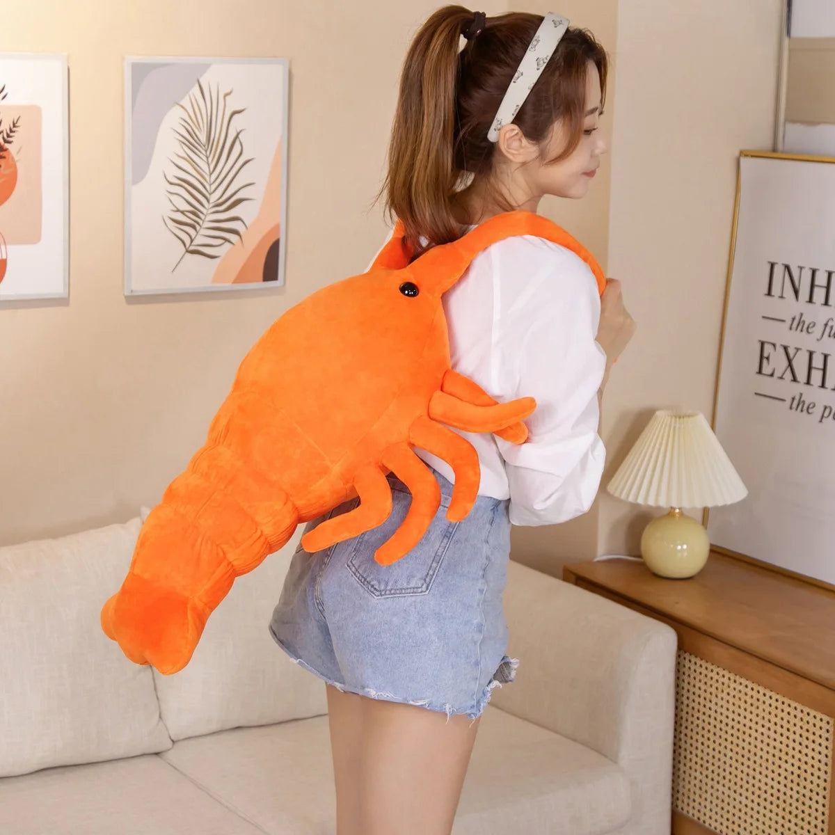 50/65cm Orange Lobster Plush Toy – Marine Animal Stuffed Crayfish Doll, Soothing Kids’ Gift & Christmas Decoration