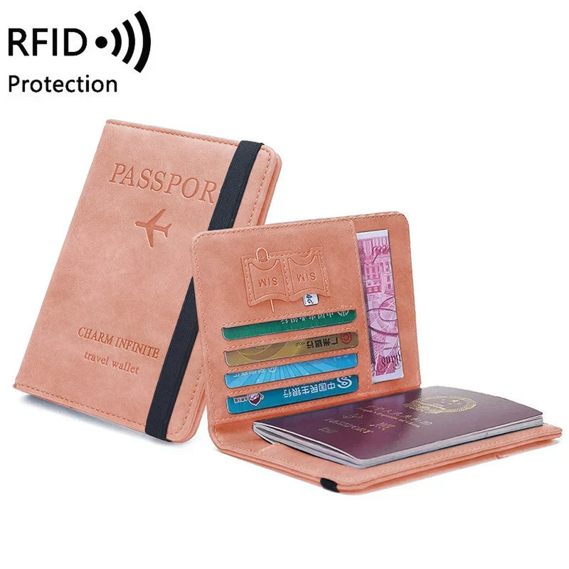RFID Leather Passport Wallet - Vintage Multi-Function Travel Holder for Men & Women ID Bank Cards Business Accessories