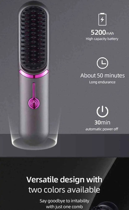 Cordless Mini Hair Straightening Brush – Portable Ionic Hot Comb for Women