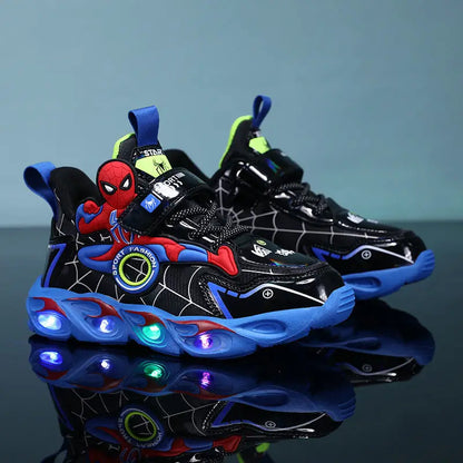Disney Boys LED Shoes – Cartoon Sports Sneakers with Non-Slip Leather, Size 25-35, Perfect for Running