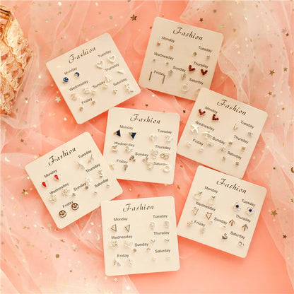 S925 Silver Stud Earrings Set - Simple Cute Mini Earrings for Women Girls Exquisite Jewelry Gift Wholesale