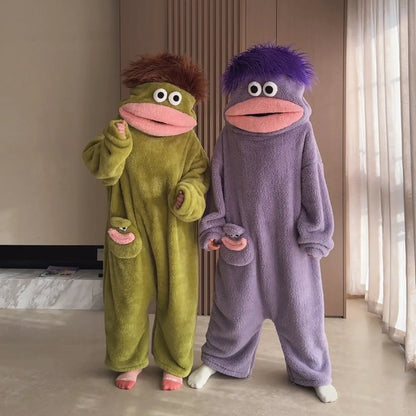 Big Mouth Monster Onesie Pajamas - Thick Coral Fleece Couple Cartoon Homewear