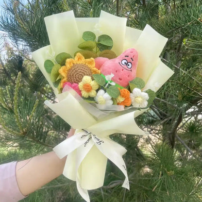 SpongeBob SquarePants Plush Set – Patrick Star, Gary & Squidward Tentacles Handmade Flower Bouquet Toys, Perfect Christmas, Birthday & Graduation Gift