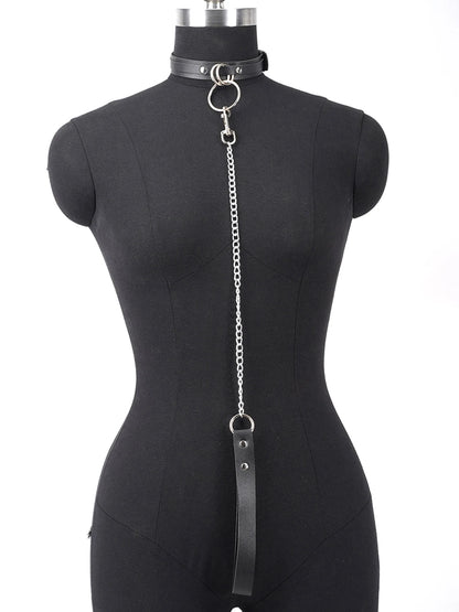 Women's PU Leather Collar with Leash Chain - Adjustable Detachable Choker for Parties & Costume Accessories