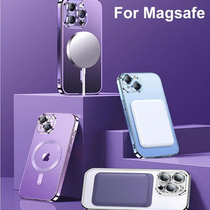 Luxury Plating MagSafe Magnetic Case for iPhone 16/15/14/13/12/11 Pro Max Plus – Wireless Charging Cover with Lens Protector