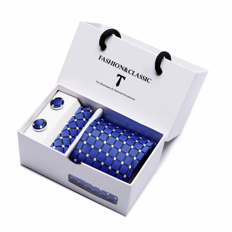Black Paisley Tie Set - Men's Necktie, Pocket Square & Cufflinks Gift Box for Weddings & Formal Wear