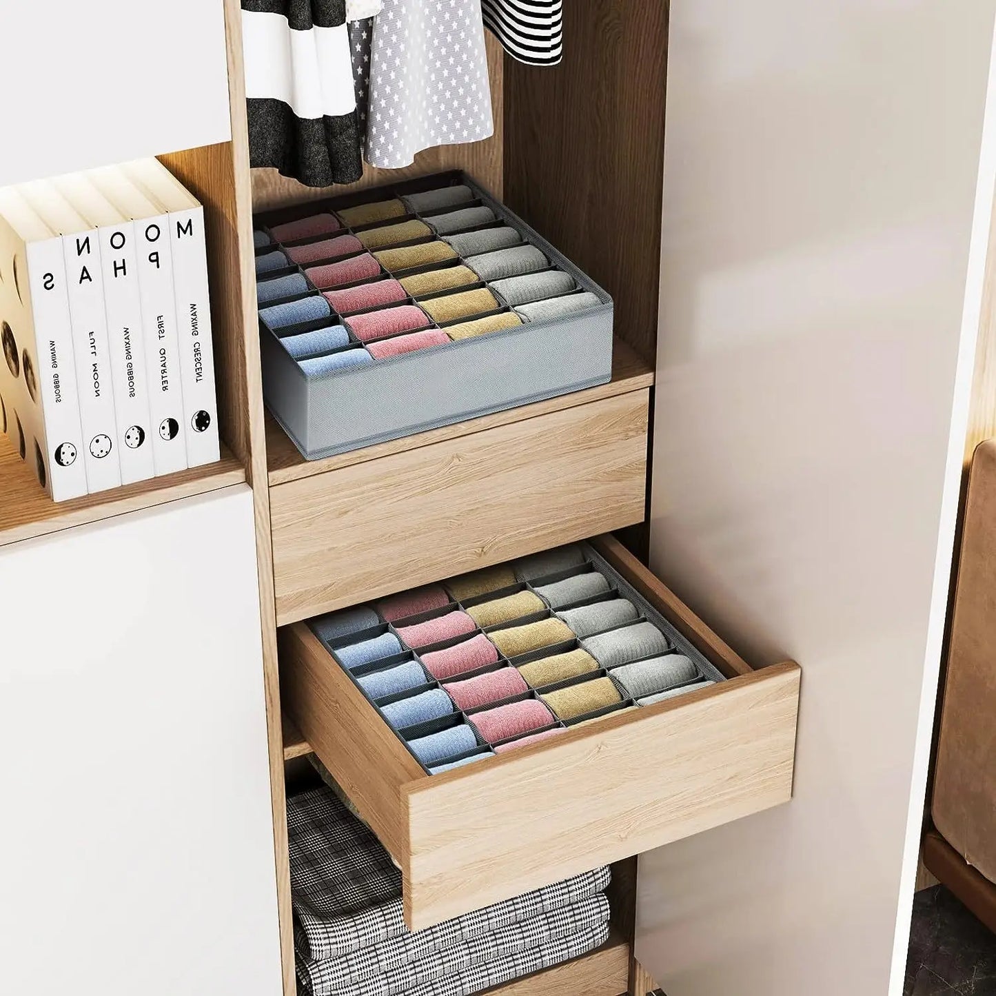 Underwear & Sock Storage Organizer Box – Bra, Socks & Clothing Drawer Divider for Wardrobe & Cabinet Organization System